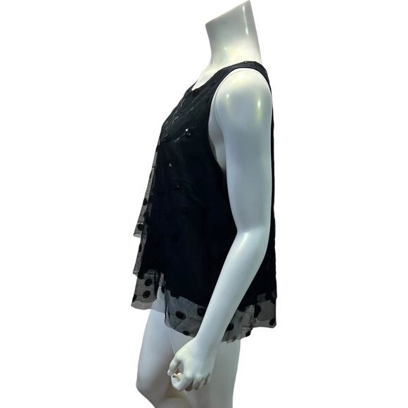 LOFT Black Sequin Polka Dot Sheer Layer Tank Top Party Evening Wear Large - Picture 5 of 14